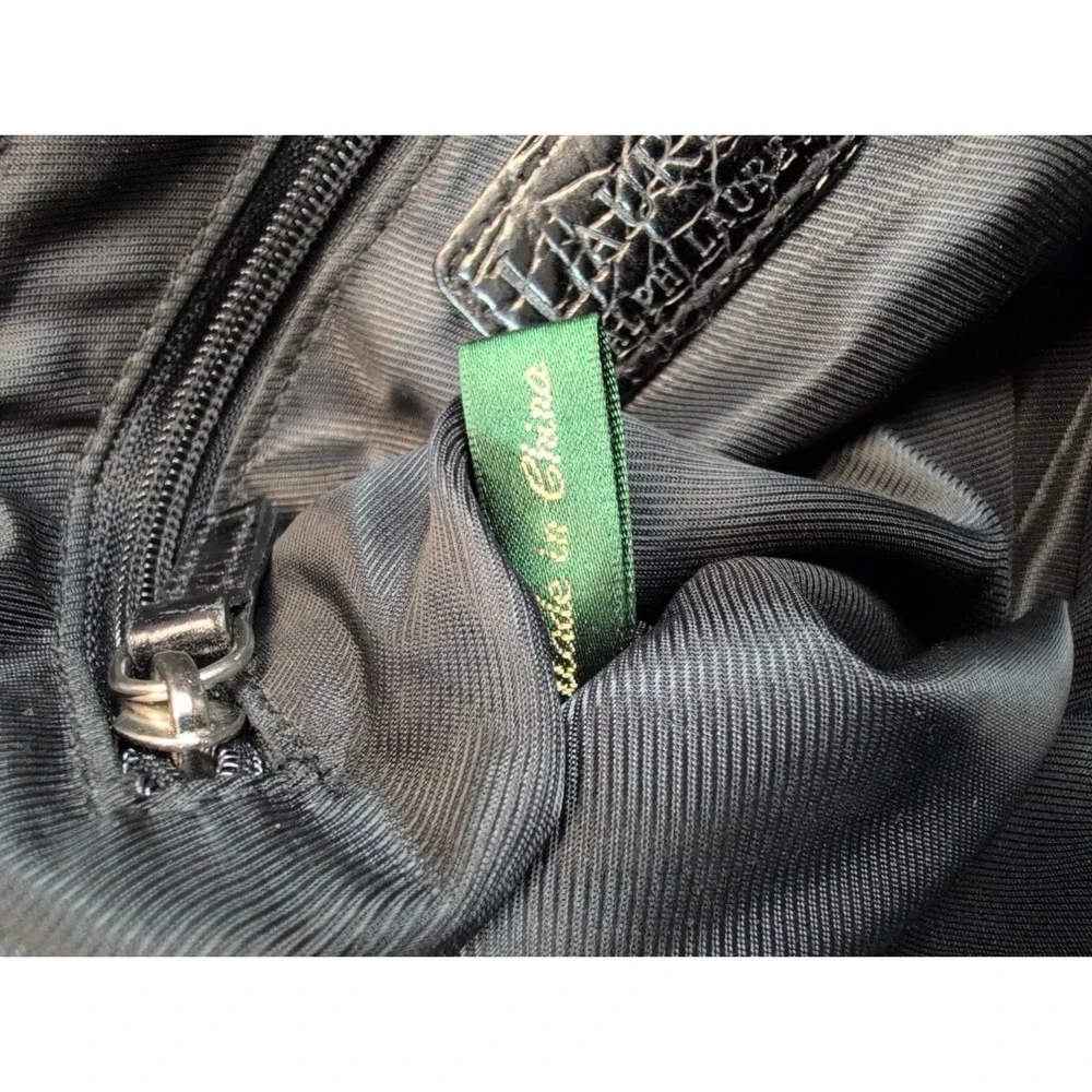 Lauren Ralph Lauren Soft Black leather Shoulder bag crocodile Pattern-embossed